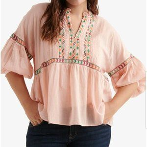 Lucky Brand Womens Pink Embroidered Casual Peasant